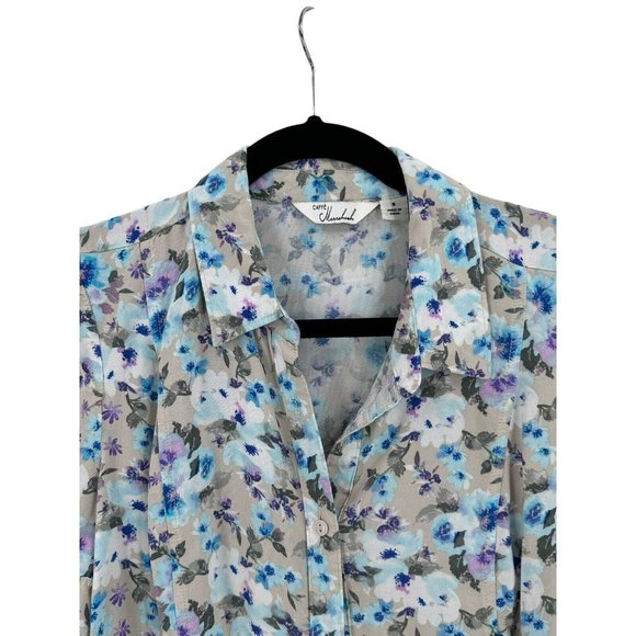 Caffe Marrakesh Women Small Short Sleeve Button Up Flowy Blouse Ruffle‎ Sleeve - Picture 3 of 8